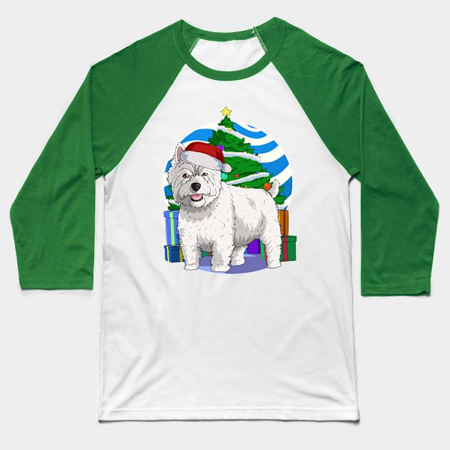 West Highland White Terrier Dog Cute Santa Christmas Baseball T-Shirt by Noseking